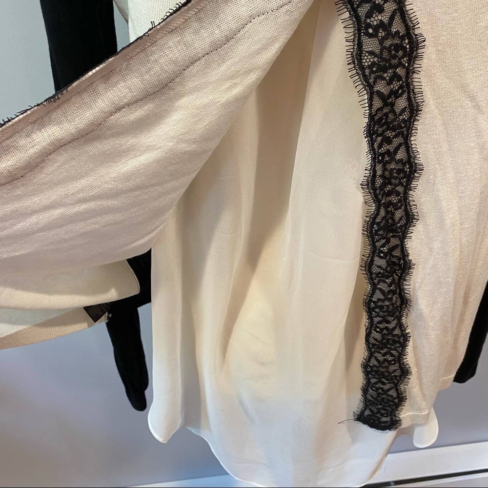 Express Black & Cream Lace Split Back Sweater - image 3